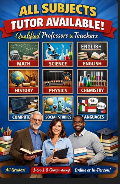 Online Qualified tutor available grade 1 to 12 all subjects
