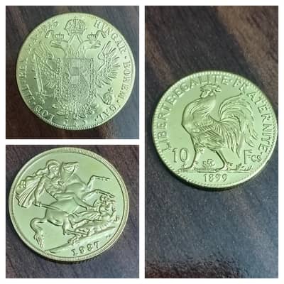 SET OF (3) ANTIQ COINS | GOLD PLATED COINS | OLD & RARE WORLD COINS |