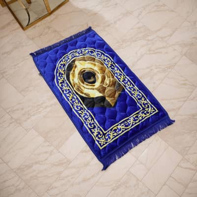 Elegant Blue Prayer Mat - Lantern Design & Velvet Fabric