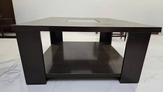 Wood Coffee Table w/ Glass Top (36")