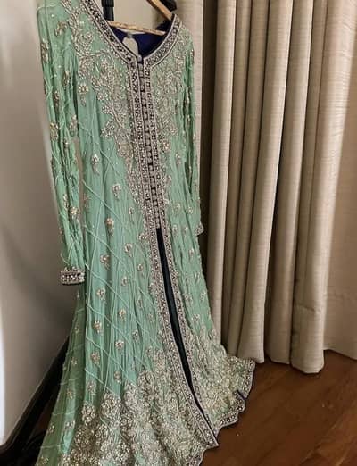 Nikah walima bridal wear open tail frock with pure janawar lehnga