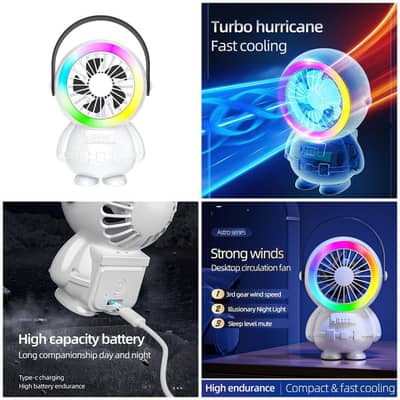 Rechargeable Astronaut RGB Handheld Fan – 3 Speed Portable Fan