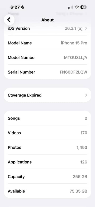 256 GB (esim) 84% battery health