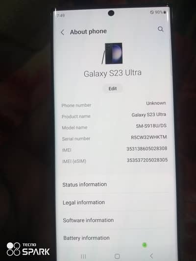 Samsung Galaxy S23 Ultra for sale in good condition.