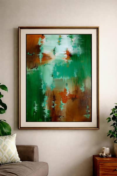 Handmade Abstract Painting “Emerald Echoes” | 18x24 | Wall Decor