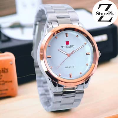 Men's Stainless Steel Chain Strap Luxury Watch White Round Dial