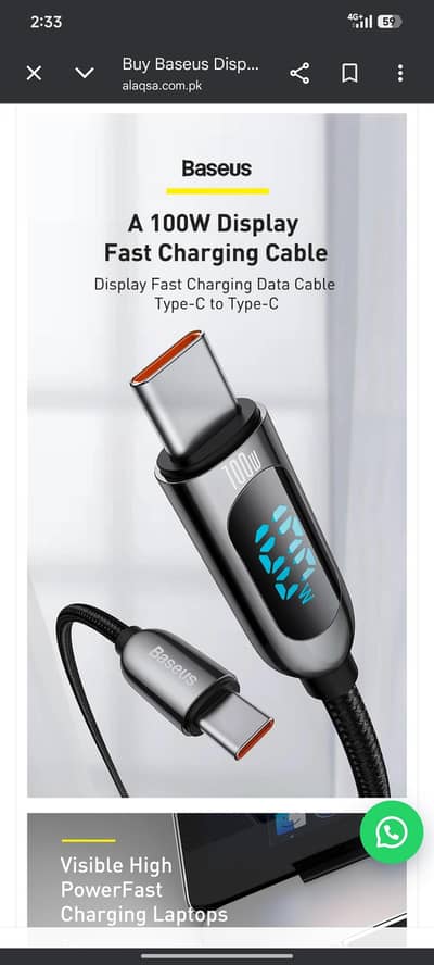 Baseus Digital Display Fast Charging Data Cable Type C To Type C 100W