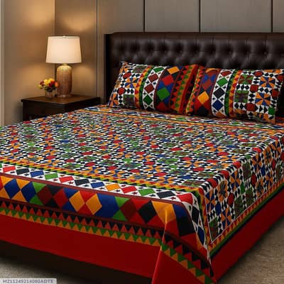 Multicolor crystal cotton double bedsheet with 2 pillow covers
