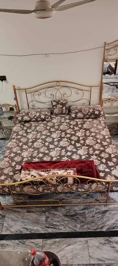 Iron Bed Set with Side Tables, Big Mirror & Molty Foam for Sale