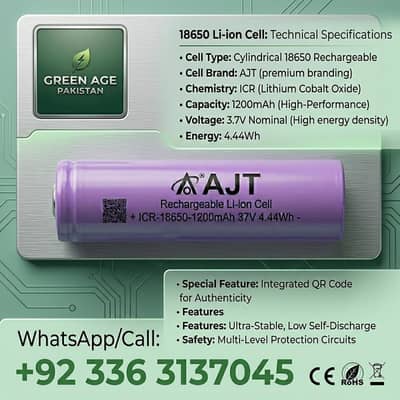 Rechargeable Lithium-ion cell 18650 3.7V 1200mah, Brand new grade A