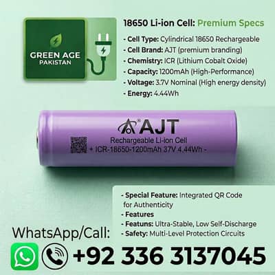 Rechargeable Lithium-ion cell 18650 3.7V 1200mah, Brand new grade A