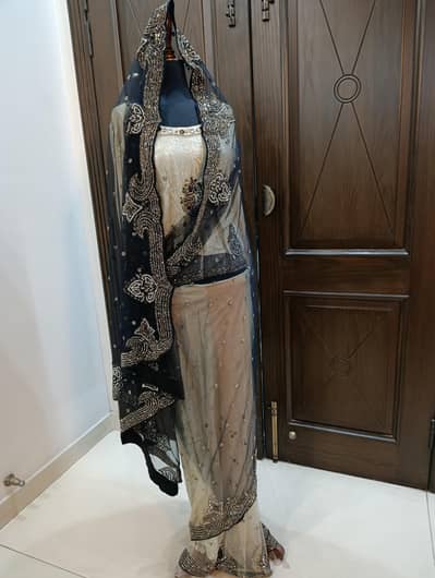 beautiful black and beige gold saree