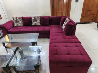7 Seater L Shaped Sofa With 3 tables 1 dinning 2 side tables