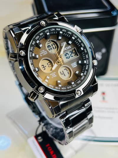 TOKDIS - Dual Time Sports Watch With Stainless Steel