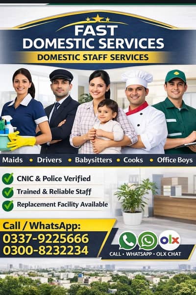 We provide all domestic staff services maids/cooks nannies/drivers etc