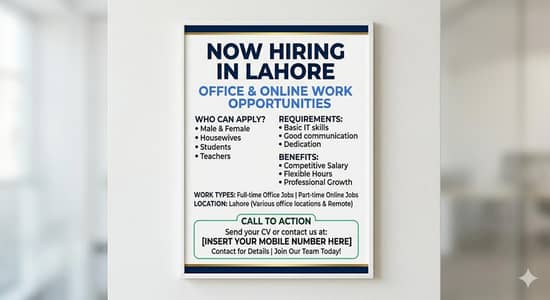 Office & Online Work Jobs Available – Male/Female (Lahore)