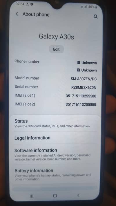 Samsung a30s not pta 4.64 gb