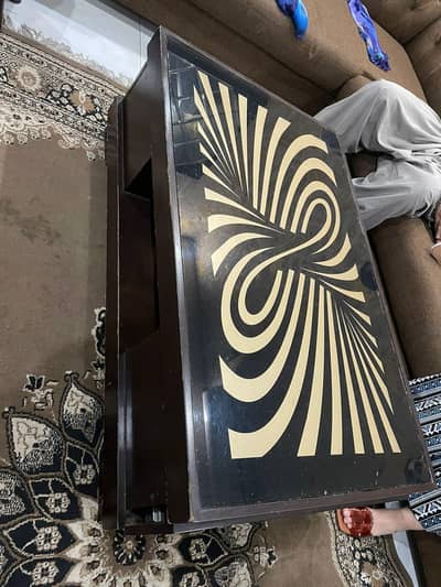 brown and black and golden table with 2 drowre coffee table center tab