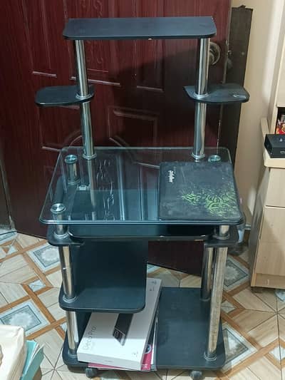 Compact Multi-Tier Glass Computer Desk with Keyboard Tray