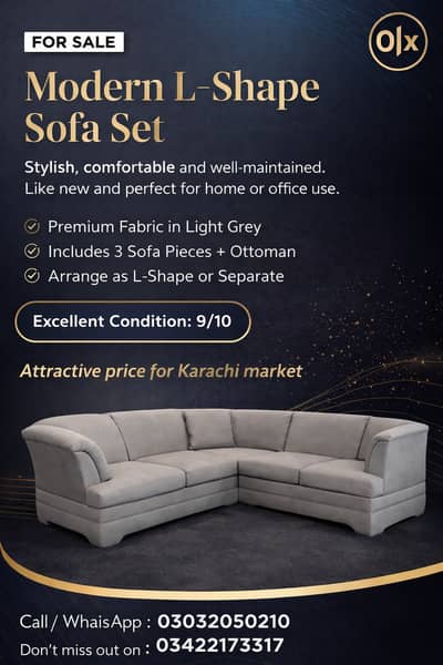 Urgent Sale‼ Luxury L-Shape Sofa – Like New | Best Price in Karac
