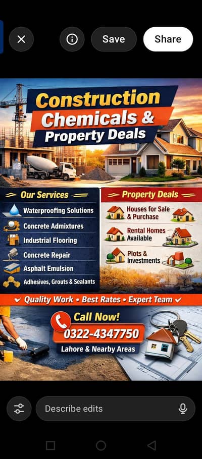 We are giving Construction Chemicals and property Silution All in one