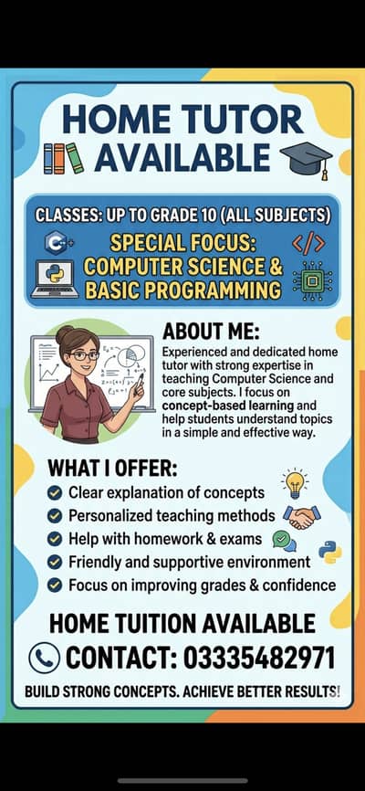 Experienced female home tutor , focused on all subjects grade 1-10