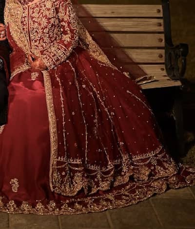 Deep Red Net Bridal Baraat Dress – Heavy Embroidery (Worn Once)