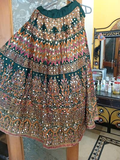 Green Mehndi Printed Lehnga with Sitari and Mirror work