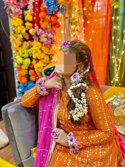 Vibrant Sunset Orange Gota-Patti Gharara Set with Fuchsia Dupatta