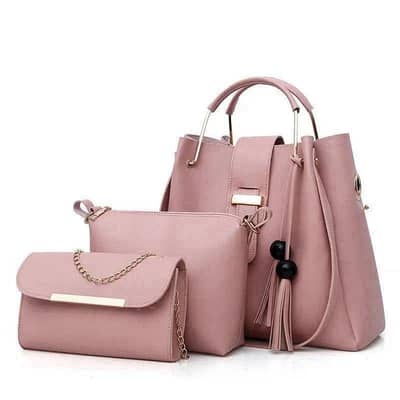  Stylish Pink Handbag Set – 3 Pcs  Stylish Pink Handbag Set – 3