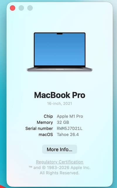 Apple MacBook Pro M1 – 32GB RAM – 512GB SSD – Mint Condition