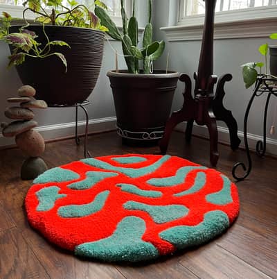 Modern Red and Teal Circle Rug