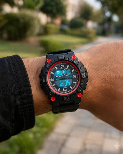Stylish Rugged Sports Watch – Dual Display, Waterproof