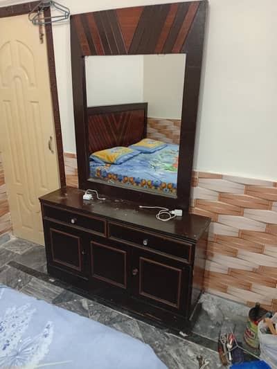 Wooden Double Bed Set with Dressing Table (Without Mattress)