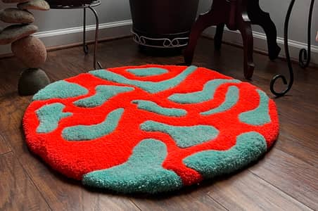 Modern Red and Teal Circle Rug