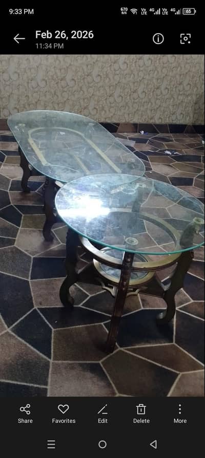 Centre tables , double glass, total 3 tables. 1 ka sheesha nahi hai