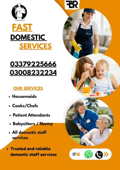 We provide all domestic staff services Maids/Cooks/Nannies/drivers etc
