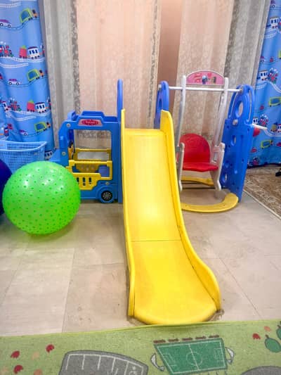 Bus slides with swing | kids bascket ball swing