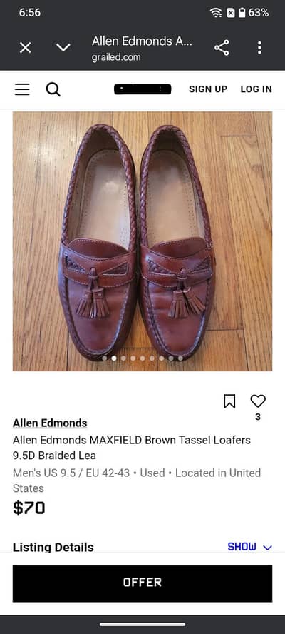 Allen Edmonds MAXFIELD Brown Tassel Loafers 9.5D Braided Lea