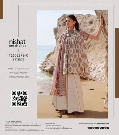Nishat 3 piece lawn suit with voil dubatta