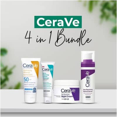 CeraVe 4 in 1 Skincare Bundle, Night Cream, Serum, Sunblock, Cleanser.
