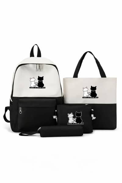 4 Piece Backpack Set Cute Cat Design - New Bag Set