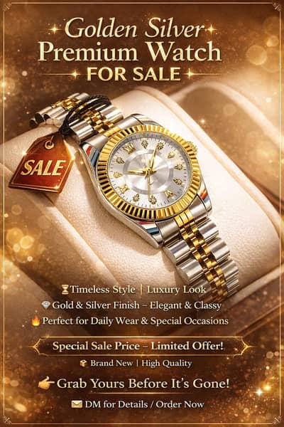 Golden Silver Premium Watch For Sale
