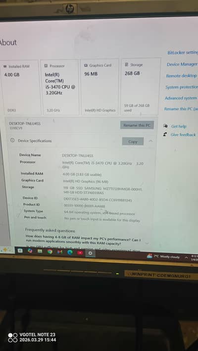 Intel core I5 3rd generation with dell 17inch LCD