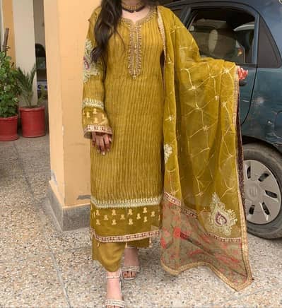 Elegant Embroidered 3 Piece Suit – Party Wear | Like New