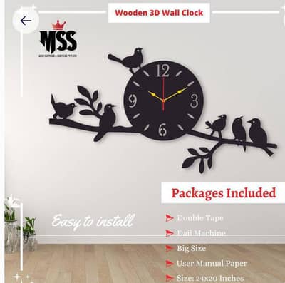 Wooden 3D Birds Wall Clock – Large Decorative Clock