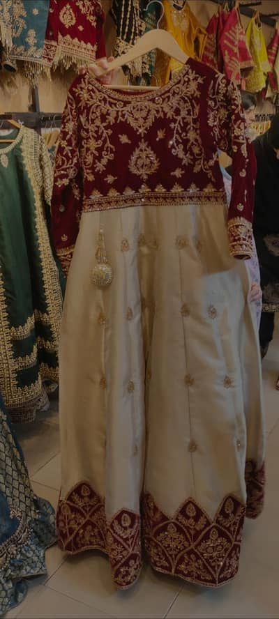 Maroon & Beige Heavy Embroidered Maxi Dress – Wedding / Party Wear