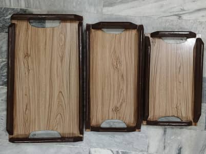 3 piece wooden trey set
