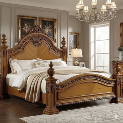 Royal Luxury Wooden King Size Bed Frame | Chinioti Style | Sialkot