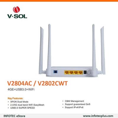 VSOL V2802CWT XPON AC1200 Dualband 4Gigabit Ports+USB3.0+WiFi5 ONT